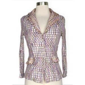 Alberto‎ Makali Pastel Crinkle Metallic Stretch Knit Form Fitting Jacket Blazer